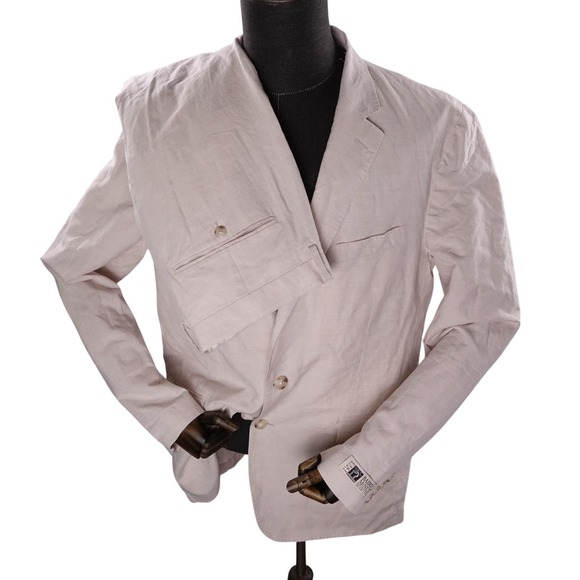 J.Crew Ludlow Mens Baird McNutt Irish Linen 2 Piece Suit Cream 44L AU428 NWT